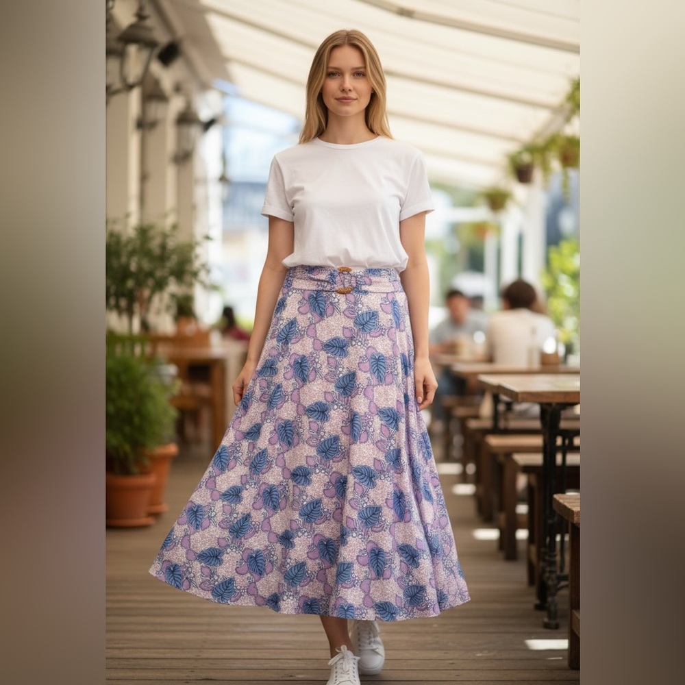 Floral Midi Skirt in Lavender and Blue